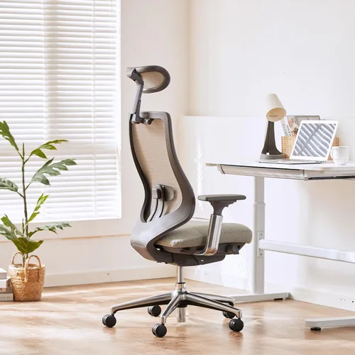 Vista 9 de COLAMY Silla de oficina ergonómica de malla, silla de escritorio ejecutiva con respaldo alto con reposacabezas ajustable, brazo 4D, asiento