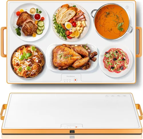 Vista 12 de Tapete de calentamiento para alimentos, L, 22 x 14 pulgadas, bandeja de calentamiento eléctrico de vidrio templado, color negro Keep Food