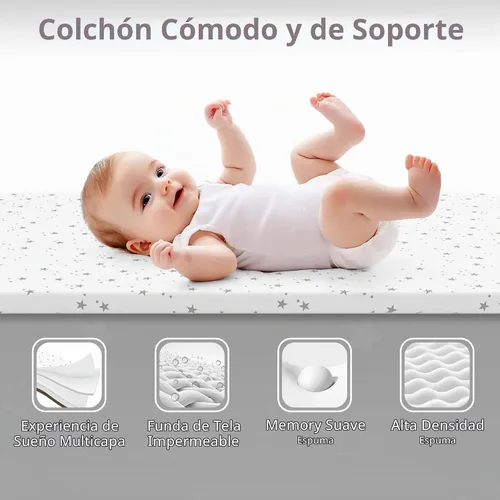 Vista 3 de BIUSIKAN Moisés de bebé 3 en 1, moisés mecedora para dormir junto a la cama con colchón cómodo y malla transpirable, 6 alturas ajustables y ruedas