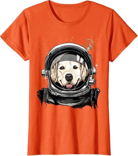 Vista 43 de Camiseta para amantes de los perros de los astronautas del espacio exterior Golden Retriever Lover, Negro