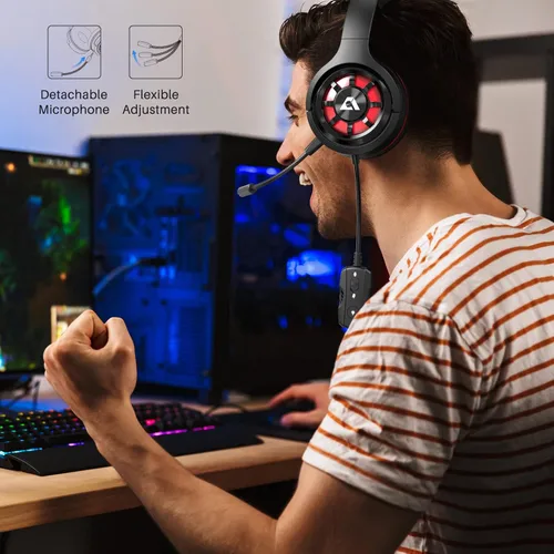 Vista 3 de Ankbit Auriculares de PC para juegos auriculares estéreo para PS4PS5 auriculares de computadora con cable con cancelación de ruido con micrófono