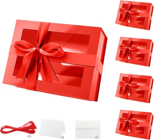 Vista 31 de PACKQUEEN Caja de regalo grande negra con ventana, 13.5 x 9 x 4.1 pulgadas, caja de regalo transparente para regalo, contiene cinta, tarjeta, caja