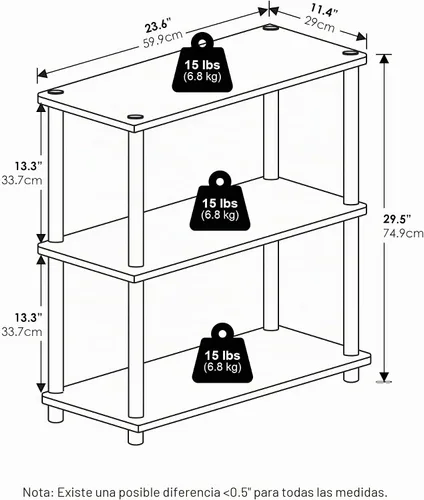 Vista 3 de Furinno Turn-N-Tube - Estantes de almacenamiento, estante para libros de 3 niveles, estante esquinero, estantes abiertos sin herramientas