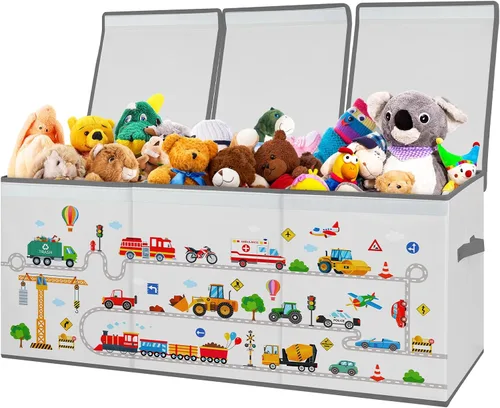 Vista 11 de decalsweet Caja de juguetes para niños, contenedor de almacenamiento plegable con asas para tapas para niños y niñas, caja organizadora de juguetes