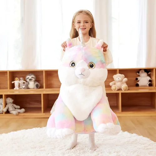 Vista 5 de EARTHSOUND Juguete de Peluche de Animal Relleno Caticornio Gato Unicornio Gigante, Juguetes Suaves Lindos Grandes Jumbo, 23 pulgadas Gran