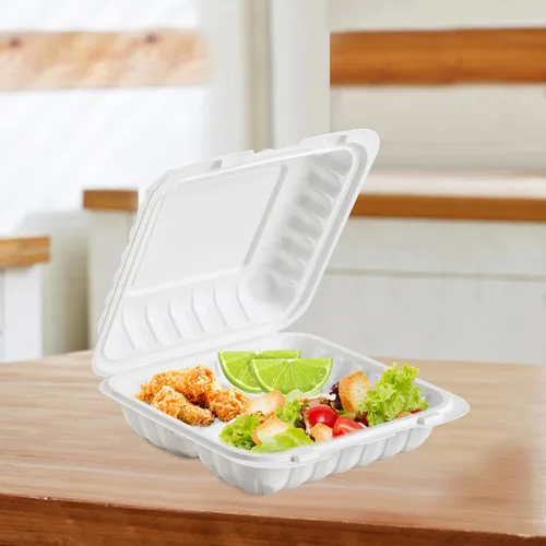 Vista 6 de Recipientes para alimentos de 7.8" 30 onzas, paquete de 65 unidades, plástico de polipropileno relleno mineral sin BPA, 3 compartimentos envoltorio