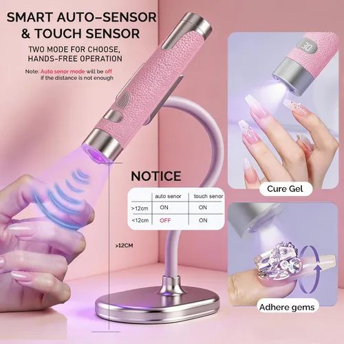 Vista 2 de Mini UV Nail Lamp for Gel Nails, Rechargeable Handheld Gel X Lamp with Smart Auto Sensor, 360 Gooseneck Magnetic Stand, Dual Timer & LED Display