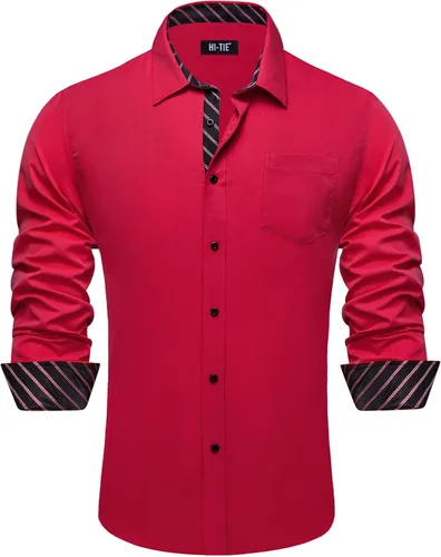 Vista 10 de Hi-Tie Camisa de manga larga jacquard con contraste interior sin arrugas para hombre