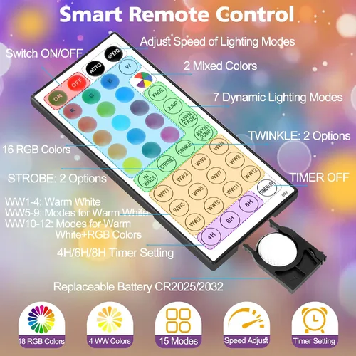 Vista 3 de OMIKA Guirnalda de luces de estrella con pilas, 33 pies, 60 LED, con control remoto, cambio de color, luces de estrella para interiores, dormitorio