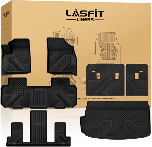 Vista 50 de LASFIT - Tapetes de suelo y maletero de auto, ajuste personalizado, de TPE, para todo tipo de clima, impermeable, juego completo, negros