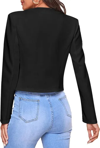 Vista 2 de LYANER Chaqueta de manga larga para mujer, con frente abierto, para trabajo, oficina, con bolsillos con cremallera