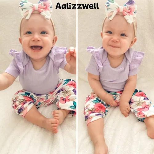 Vista 3 de Aalizzwell Conjunto de pantalones de canalé para bebés y niñas