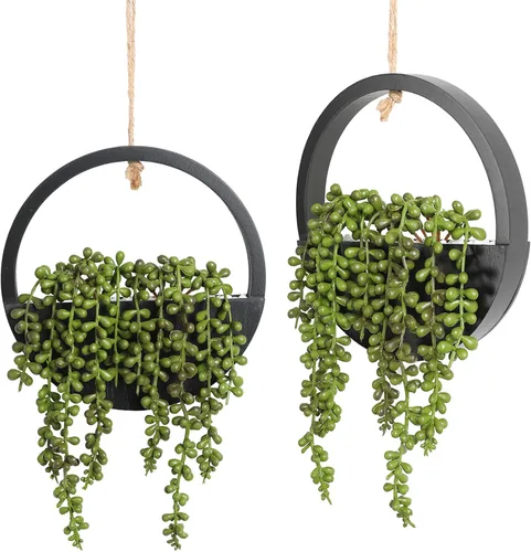 Vista 8 de Paquete de 2 plantas artificiales artificiales para colgar en la Negro