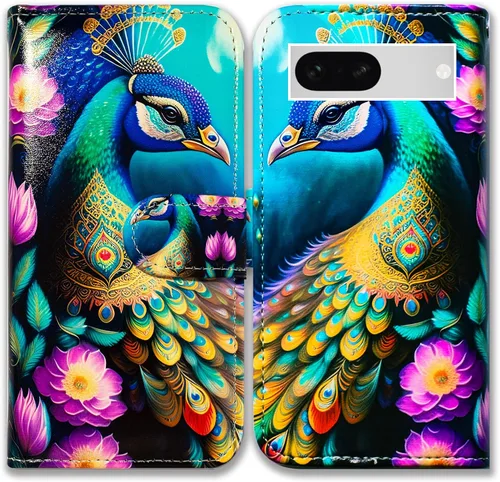 Vista 14 de Bcov Funda para Pixel 7a, diseño de pájaro negro de cuero verde con tapa para teléfono con ranura para tarjetas, soporte para Google Pixel 7a