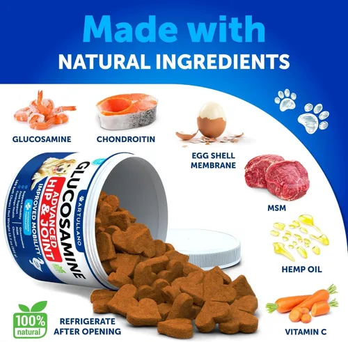 Vista 3 de Glucosamina para perros - Suplemento de cadera y articulaciones para perros con artritis - Masticables con condroitina, aceite de cáñamo, MSM