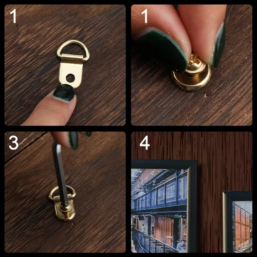 Vista 4 de Savita Kit de 71 piezas para colgar fotos, anillos en D, ganchos de un solo agujero con tornillos y un destornillador para colgar marcos de fotos