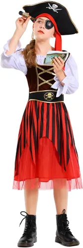 Vista 3 de Disfraz de pirata para niñas, disfraz de princesa bucanera para Halloween, cosplay