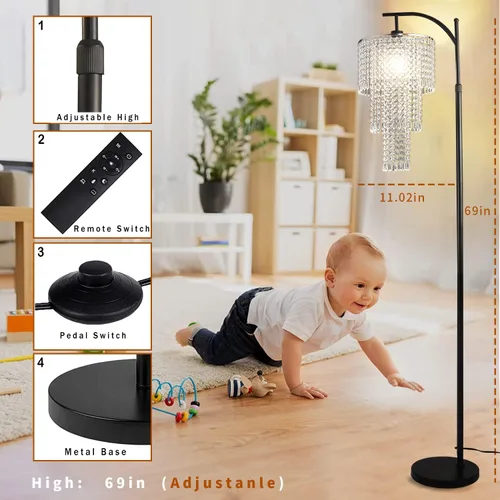 Vista 5 de ZECOXOL Lámpara de pie de arco para sala de estar, lámpara de pie moderna con control remoto, lámparas de pie de cristal regulables, lámpara de pie