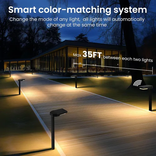 Vista 5 de Paquete de 6 luces solares inteligentes que cambian de color y sincronizan, luces solares impermeables para exteriores, 9 modos