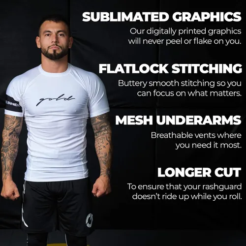 Vista 3 de Gold BJJ Foundation Rash Guard - Rashguard de Jiu Jitsu sin Gi y Gi