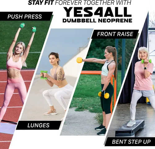 Vista 5 de Yes4All - Juego de mancuernas de neopreno con estante/3 pares de 3, 5 y 8 libras para cualquier entrenamiento de gimnasio en casa, antideslizantes