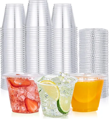 Vista 8 de Lilymicky Paquete de 200 vasos de plástico transparente de 9 onzas con tapas de cúpula, tazas de postre transparentes para helado, café con leche
