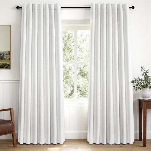 Vista 80 de Topfinel cortinas opacas de lino beige y blanco de 63 pulgadas de largo, 2 paneles para ventana pequeña, estilo natural de abedul bohemio y rústico