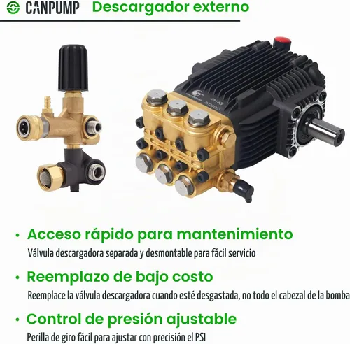 Vista 4 de CANPUMP CE 3650 S: Bomba de lavado a presión de 3600 psi a 5 gpm EE. UU. con transmisión por correa, descargable externa, eje sólido de 24 mm, bomba