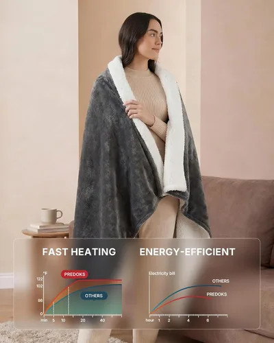 Vista 4 de Manta térmica, manta eléctrica de tamaño matrimonial de 72 x 84 pulgadas con apagado automático, manta de franela ultrasuave de calentamiento