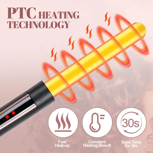Vista 3 de Varita rizadora 5 en 1, rizador de pelo de 3 barriles All-in-One, 30s Rapid Heating, 1H Auto Shut-Off, Anti-Scald, Long-Lasting Volume, Dual