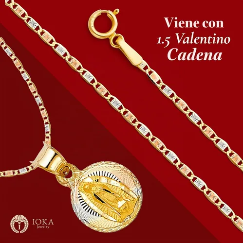 Vista 7 de Ioka Colgante con Dije de Sello de la Virgen María de Guadalupe de Oro de 14K con Collar de Cadena Valentino de 1.5mm