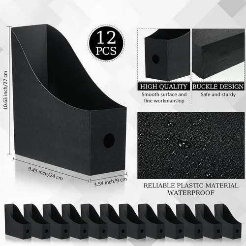 Vista 2 de Geyee Paquete de 12 soportes de plástico para archivadores de revistas, organizador de escritorio para revistas, cajas de archivos resistentes