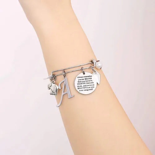 Vista 5 de M MOOHAM Pulsera con colgante de elefante, llama, piña, caballo, regalo para mujeres y niñas, con cita grabada Regalos de la joyería de la pulsera