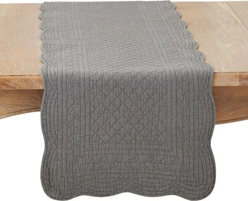 Vista 4 de Saro Lifestyle Camino de mesa acolchado con encanto, 100% algodón, 16 x 72 pulgadas, azul-gris
