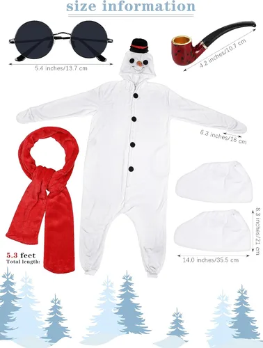 Vista 3 de 4 piezas de Navidad para adultos, muñeco de nieve, disfraz de cosplay de felpa con bufanda, zapatos, gafas, tubo de juguete para mujeres y hombres