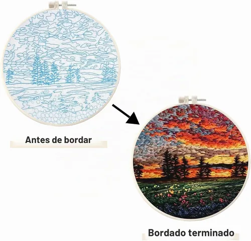 Vista 8 de Maydear Paquete de 4 kits de inicio de bordado con patrón, kits de punto de cruz estampados para principiantes y adultos con aro de bordado e