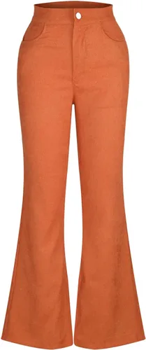 Vista 5 de wadyob Pantalones de pana para mujer, pantalones acampanados para mujer, leggings de yoga de cintura alta, pantalones elásticos con bolsillos