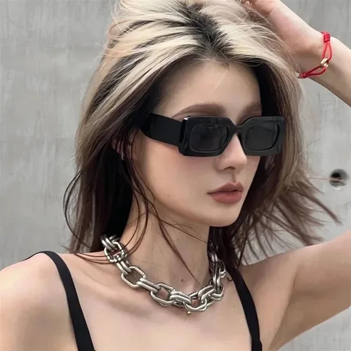 Vista 3 de GAOXIN Gafas de sol cuadradas de marco pequeño para hombre y mujer, diseño callejero, para vacaciones al aire libre (color K, tamaño 1)