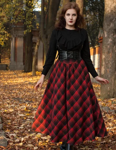 Vista 2 de Scarlet Darkness Faldas victorianas para mujer, falda larga de cintura alta a cuadros