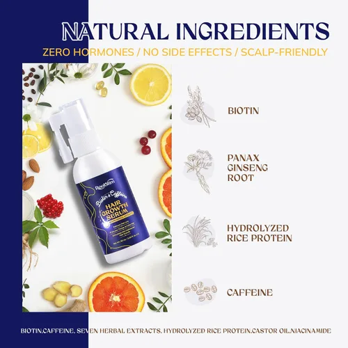 Vista 3 de Suero para el crecimiento del cabello, agua de arroz, biotina y cafeína, spray para el crecimiento del cabello para hombres y mujeres, aceites
