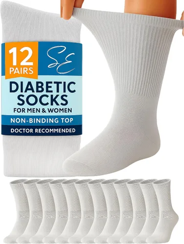Vista 10 de Calcetines para diabéticos Special Essentials para hombres y mujeres – 12 pares de calcetines para neuropatía sin ataduras que absorben la humedad