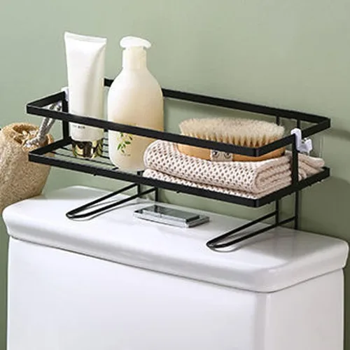 Vista 5 de Estante de baño organizador de baño de hierro grueso con diseño de montaje en pared, estante de baño impermeable sobre el inodoro, organizador