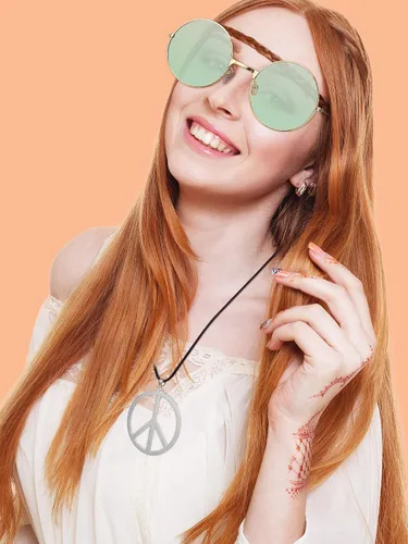 Vista 2 de Juego de accesorios de vestir hippie con gafas hippie y collar con signo de paz