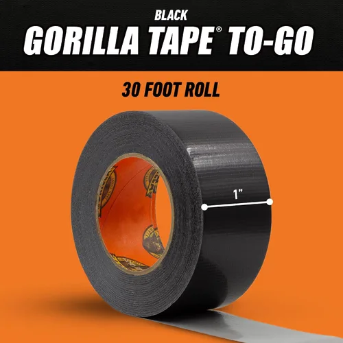 Vista 5 de Cinta Gorilla, Mini Cinta de Ducto para llevar, 1" x 10 yardas tamaño de viaje, negro, (paquete de 2)