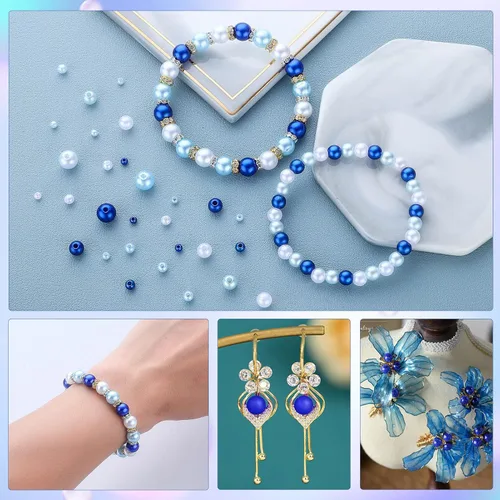 Vista 5 de Cuentas de perlas de tamaño mixto de 3/4/6/0.315 in con agujeros para hacer joyas, pulseras, collares, aretes y relleno de jarrón, kits