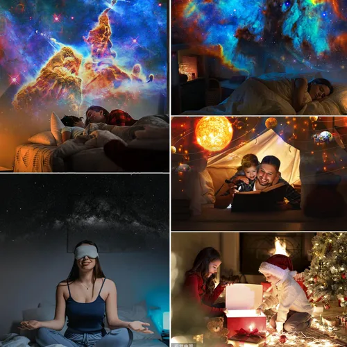 Vista 6 de Proyector de planetario para dormitorio, proyector de luz de galaxia de estrellas con nebulosa vía láctea, luz nocturna LED para techo con Negro