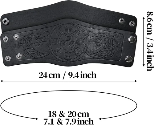 Vista 6 de HiiFeuer Pulsera vikinga de piel sintética en relieve, estilo nórdico retro, diseño nórdico Mjolnir Vegvisir