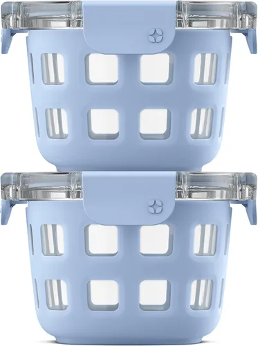 Vista 6 de Ello Duraglass Refresh - Juego de 4 recipientes de vidrio reutilizables de 2 tazas con tapas a prueba de fugas y mangas protectoras de silicona