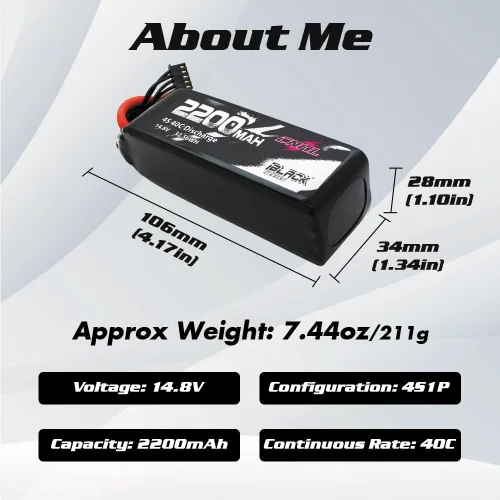 Vista 3 de CNHL Batería Lipo de 2200 mAh 4S 40C 14.8V batería lipo con XT60 para avión RC RC Quadcopter RC Evader BX Car Truggy Truck Boat (2 paquetes)