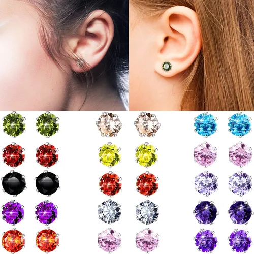 Vista 6 de Juego de 15 pares de pendientes de acero inoxidable para mujer